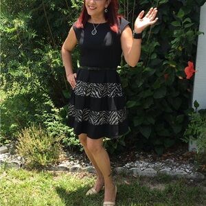 Tiana B. Black Skater Dress-Skirt with Zebra Print Panels